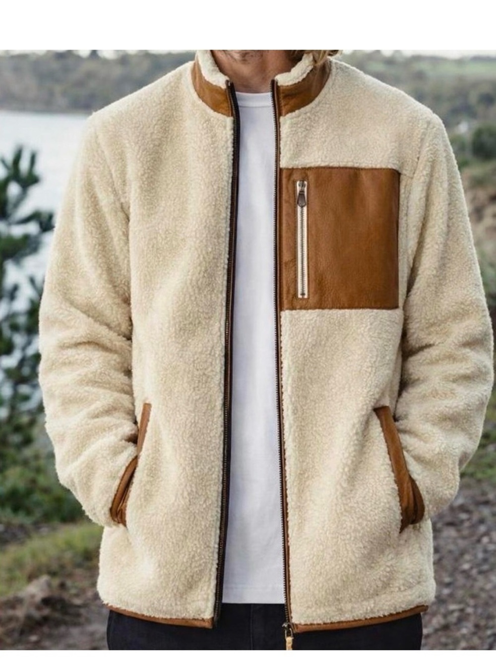 Orvis Stowe Leather Trim Sherpa Fleece Jacket XXL
